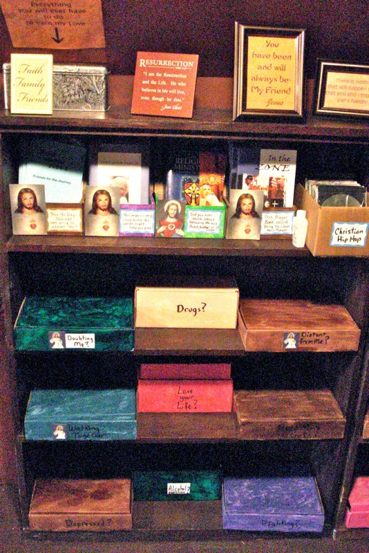 Shelf of gift boxes